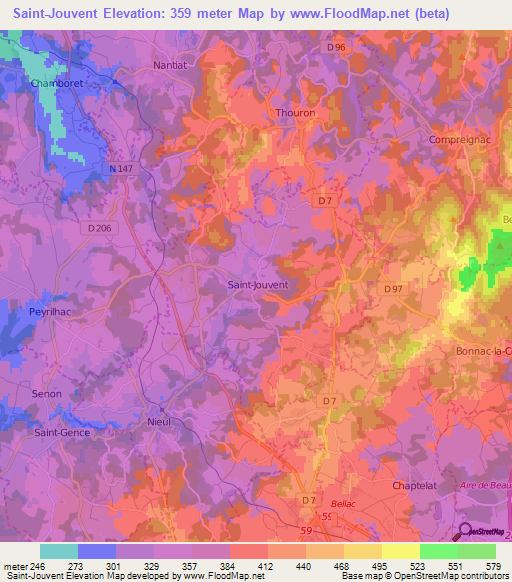 Saint-Jouvent,France Elevation Map