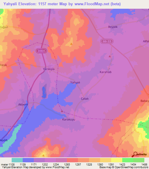 Yahyali,Turkey Elevation Map