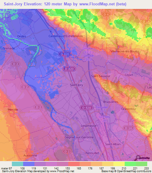 Saint-Jory,France Elevation Map