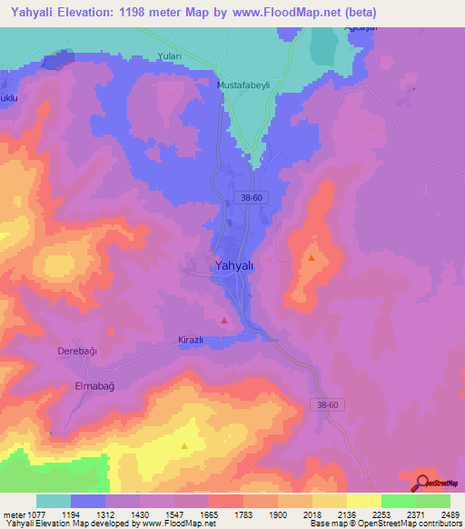 Yahyali,Turkey Elevation Map