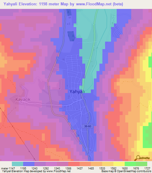 Yahyali,Turkey Elevation Map