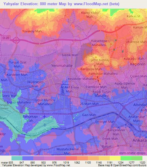 Yahyalar,Turkey Elevation Map