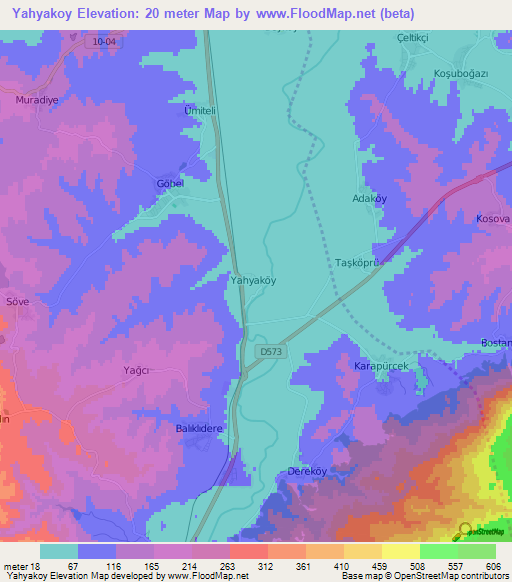 Yahyakoy,Turkey Elevation Map