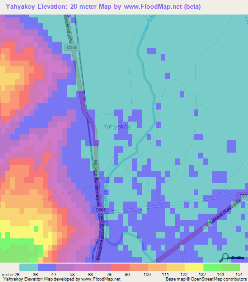 Yahyakoy,Turkey Elevation Map