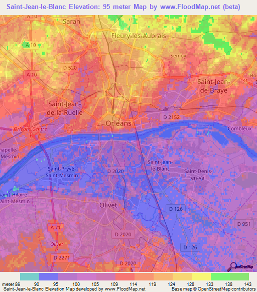 Saint-Jean-le-Blanc,France Elevation Map
