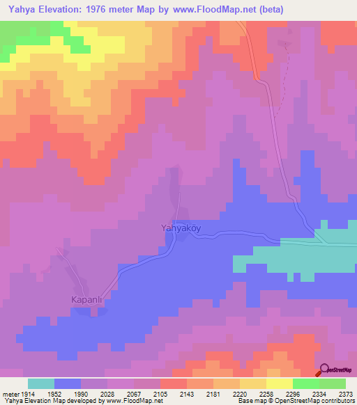 Yahya,Turkey Elevation Map