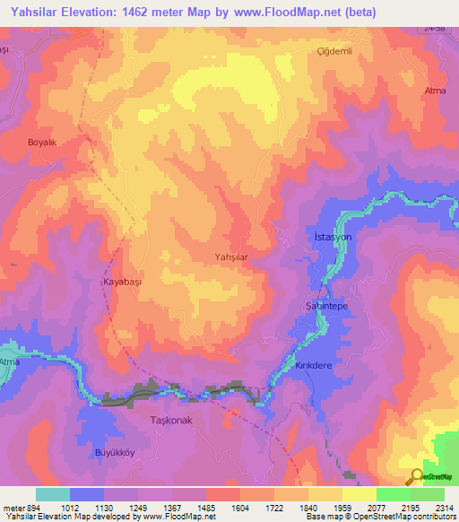 Yahsilar,Turkey Elevation Map