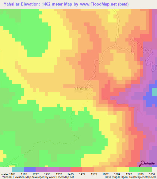 Yahsilar,Turkey Elevation Map