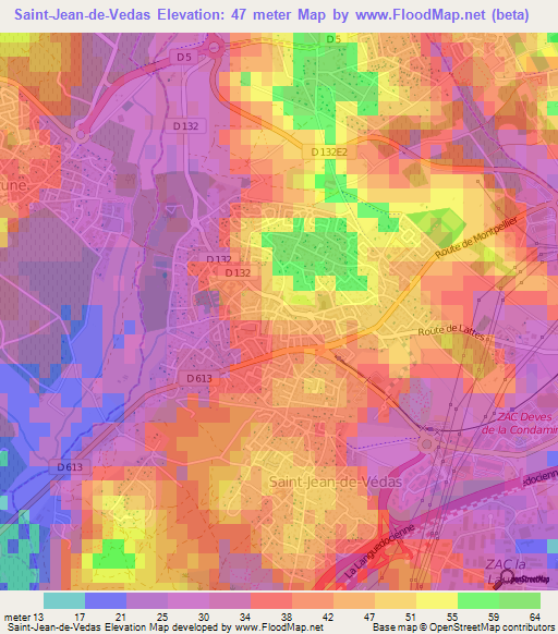 Saint-Jean-de-Vedas,France Elevation Map