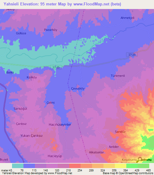 Yahsieli,Turkey Elevation Map