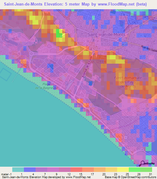 Saint-Jean-de-Monts,France Elevation Map