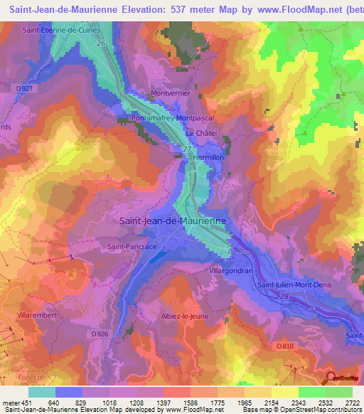 Saint-Jean-de-Maurienne,France Elevation Map