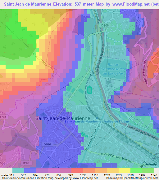 Saint-Jean-de-Maurienne,France Elevation Map