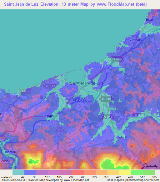 Saint-Jean-de-Luz,France Elevation Map