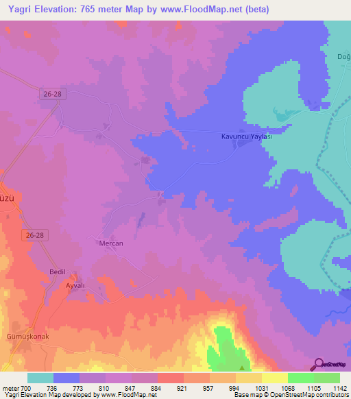 Yagri,Turkey Elevation Map