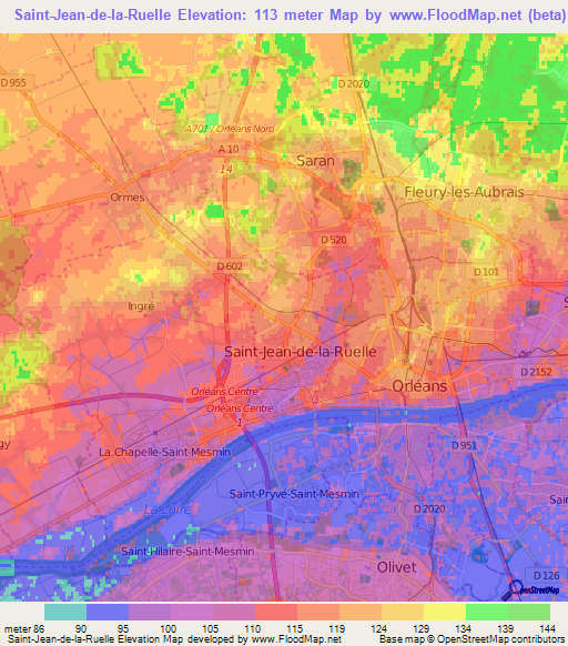 Saint-Jean-de-la-Ruelle,France Elevation Map