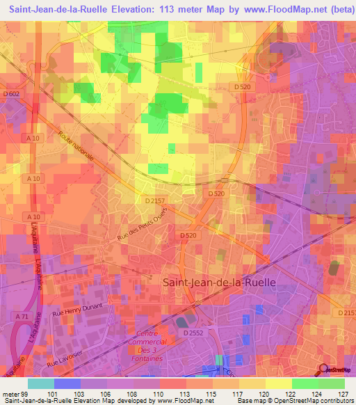 Saint-Jean-de-la-Ruelle,France Elevation Map