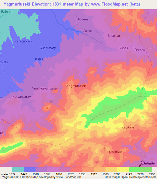 Yagmurluseki,Turkey Elevation Map