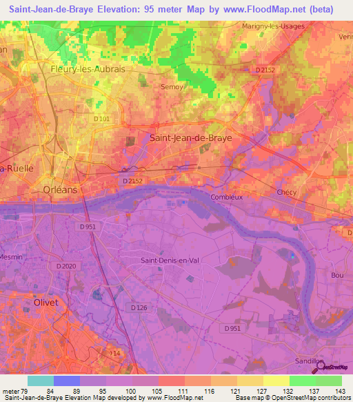 Saint-Jean-de-Braye,France Elevation Map