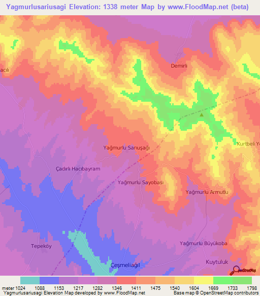 Yagmurlusariusagi,Turkey Elevation Map