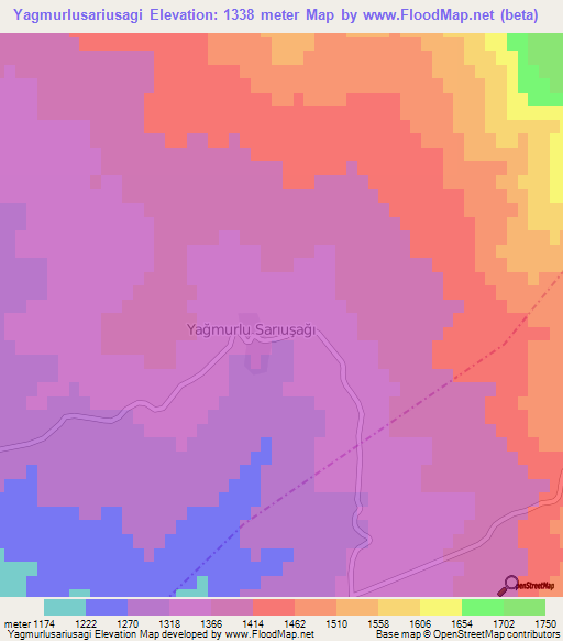 Yagmurlusariusagi,Turkey Elevation Map