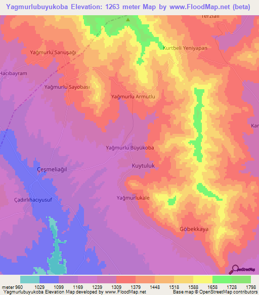 Yagmurlubuyukoba,Turkey Elevation Map