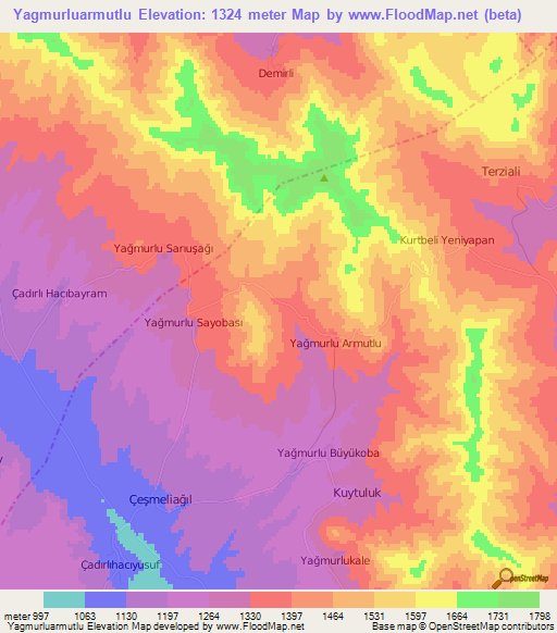 Yagmurluarmutlu,Turkey Elevation Map