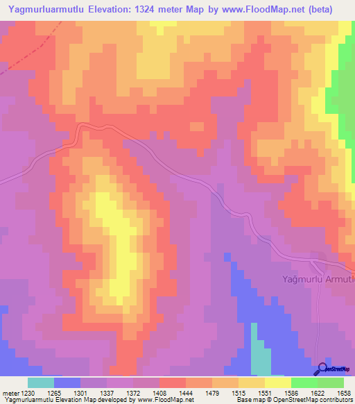 Yagmurluarmutlu,Turkey Elevation Map