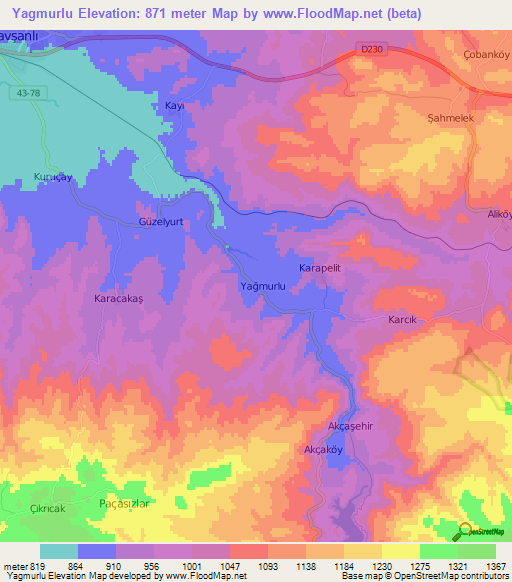 Yagmurlu,Turkey Elevation Map