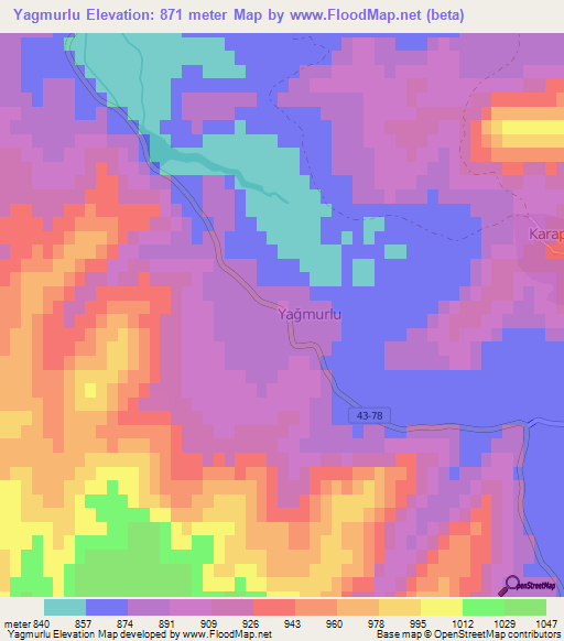 Yagmurlu,Turkey Elevation Map