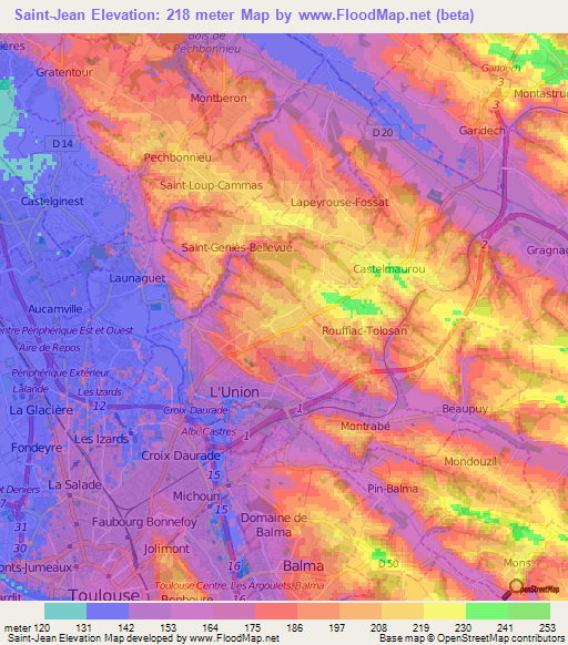 Saint-Jean,France Elevation Map