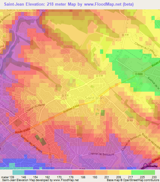 Saint-Jean,France Elevation Map