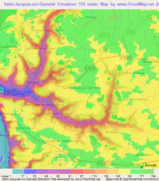 Saint-Jacques-sur-Darnetal,France Elevation Map