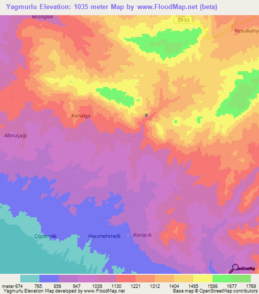 Yagmurlu,Turkey Elevation Map