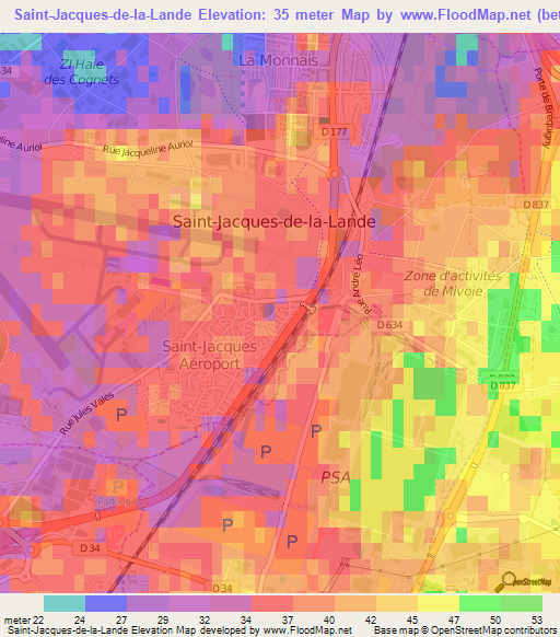 Saint-Jacques-de-la-Lande,France Elevation Map