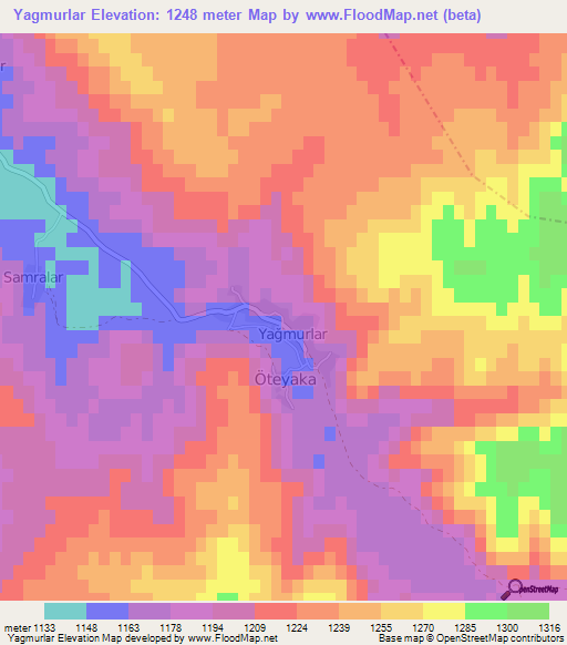 Yagmurlar,Turkey Elevation Map