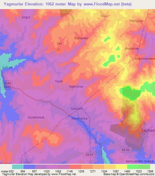 Yagmurlar,Turkey Elevation Map