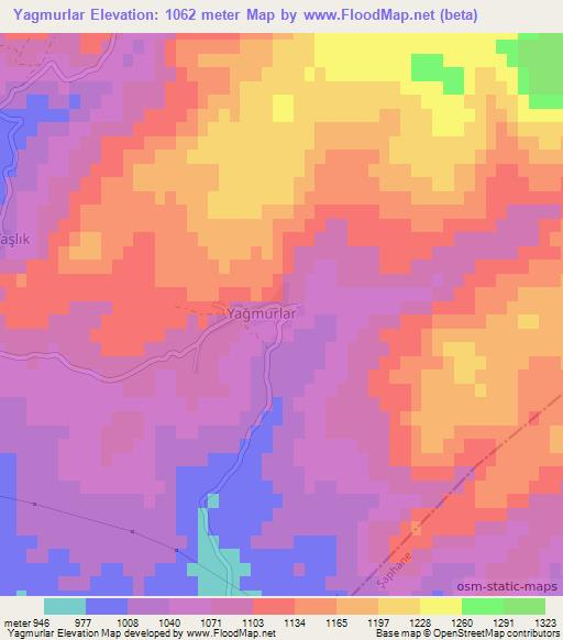 Yagmurlar,Turkey Elevation Map