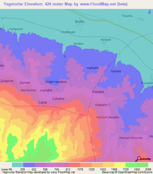 Yagmurlar,Turkey Elevation Map