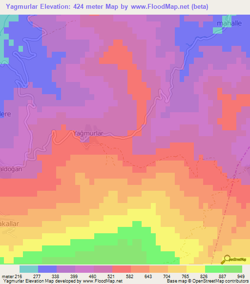 Yagmurlar,Turkey Elevation Map