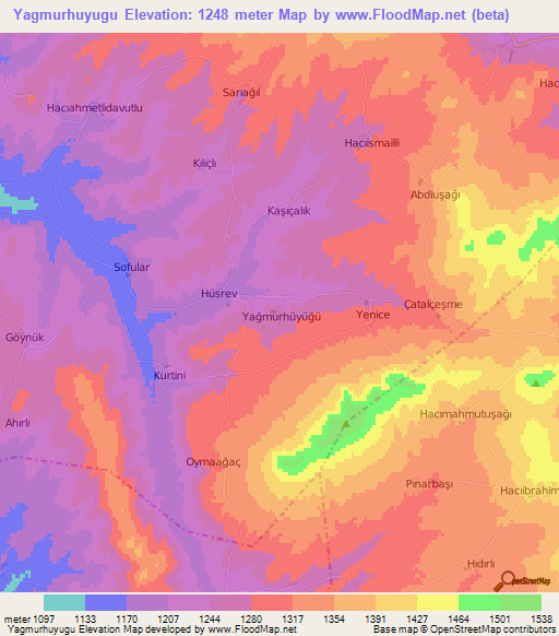 Yagmurhuyugu,Turkey Elevation Map