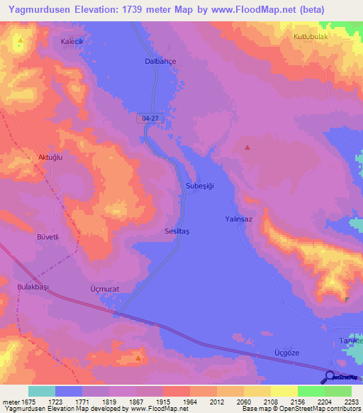 Yagmurdusen,Turkey Elevation Map