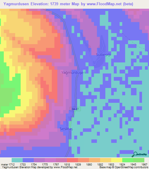 Yagmurdusen,Turkey Elevation Map