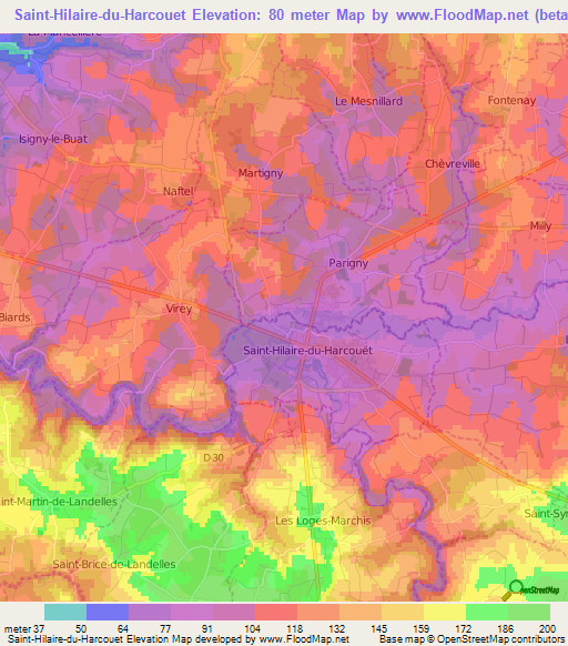 Saint-Hilaire-du-Harcouet,France Elevation Map