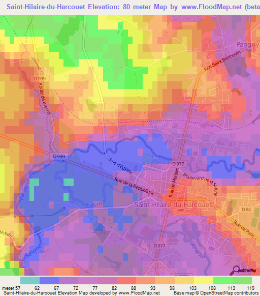 Saint-Hilaire-du-Harcouet,France Elevation Map