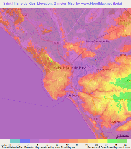 Saint-Hilaire-de-Riez,France Elevation Map