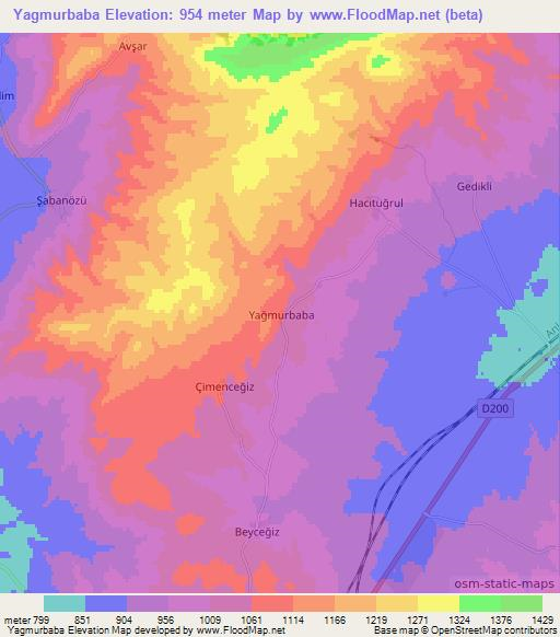 Yagmurbaba,Turkey Elevation Map