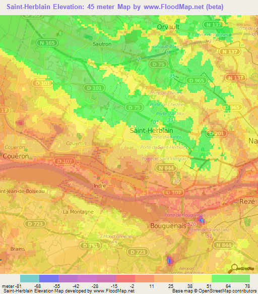 Saint-Herblain,France Elevation Map