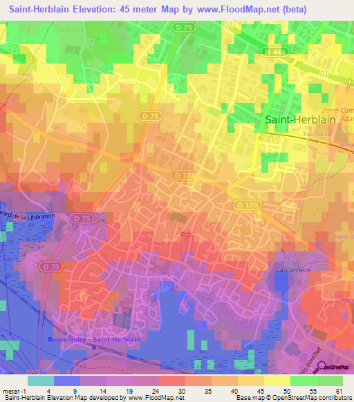 Saint-Herblain,France Elevation Map