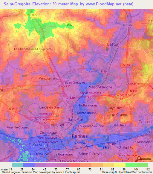 Saint-Gregoire,France Elevation Map